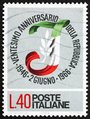 Postage stamp Italy 1966 Letter I in Flag Colors