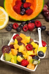 delicious fruit salad with red fruits