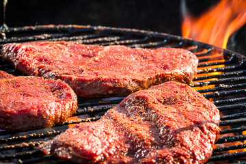 Steak on grill fire-toasted