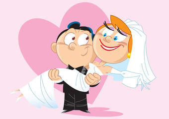 Bride a groom on his hands