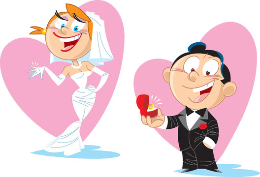 Cartoon bride and groom