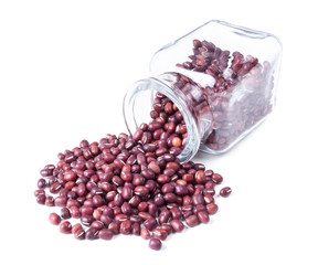 adzuki beans scattered on a white background