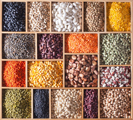 legumes in a wooden box