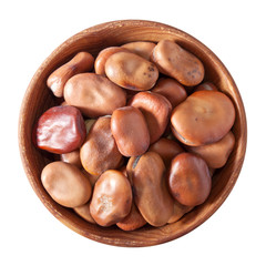 wooden bowl full of beans isolated on white