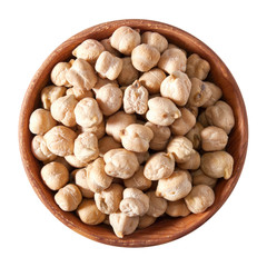 wooden bowl full of chickpeas isolated on white © andriigorulko
