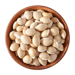 wooden bowl full of val beans isolated on white