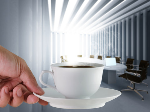 coffee cup and board room