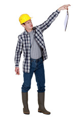 A repulsed tradesman dangling a clipboard