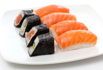 Asia red and black sushi on plate