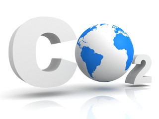 chemical symbol CO2 for carbon dioxide with globe world sphere