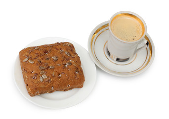 Coffee drink in cup and pastries
