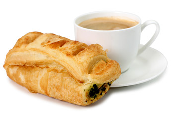 Coffee in cup and croissant