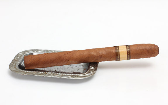 Cigar In Metal Ashtray