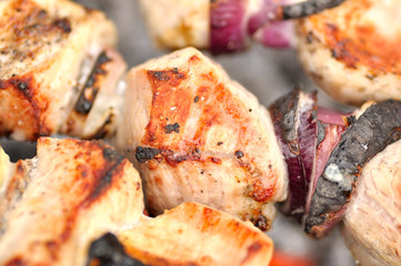 barbecue with delicious grilled meat