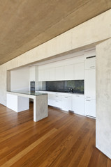 modern concrete house with hardwood floor,  kitchen