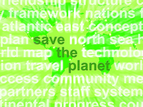 Save The Planet Words In Green Showing Recycling And Eco Friendl