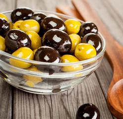 Olives on a wooden table