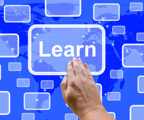 Learn Computer Button On Blue Screen Showing Online Learning And