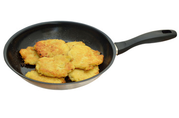 Hot potato pancakes in a pan