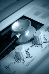 lung ventilation apparatus and stethoscope. Medical symbols.