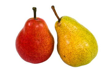 Yellow and red pears isolated on white background