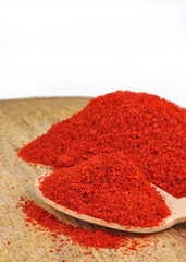 red chili powder in wooden platform