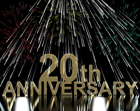 Gold 20th Anniversity With Fireworks For Twentieth Celebration O