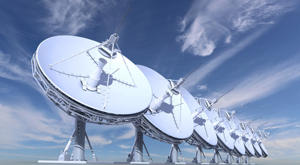 radio telescopes on sky background - 41260347