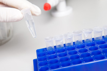 Human hand and eppendorf tube