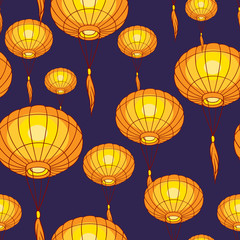 Obraz premium Fairy-lights. Big traditional chinese lanterns. Vector.