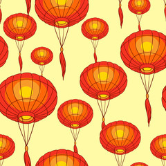 Obraz premium Fairy-lights. Big traditional chinese lanterns. Vector.