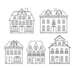 Old hand drawing houses isolated. Vector illustration.