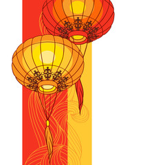Fairy-lights. Big traditional chinese lanterns. Vector.