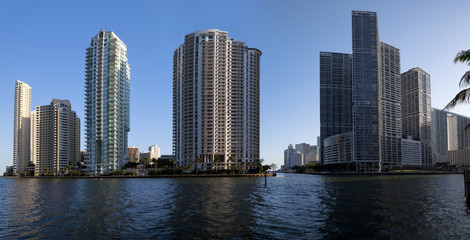 Modern high rises on islands in Downtown Miami