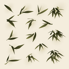 oriental style painting, bamboo leaves