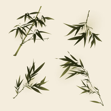 oriental style painting, bamboo leaves
