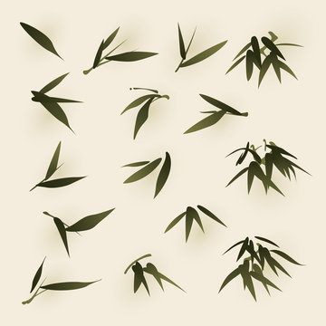oriental style painting, bamboo leaves