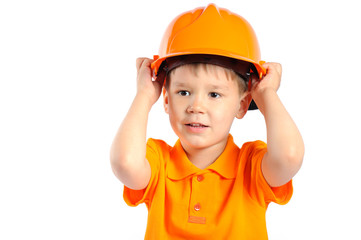 boy in construction helmet