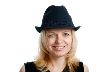 Smiling woman with a black hat