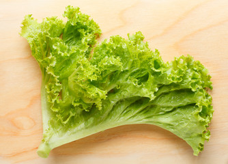 Lettuce leaf on chopping board