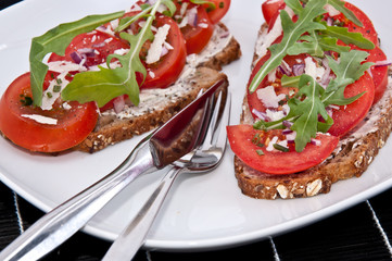 Vegetarian tomato bread with cutlery