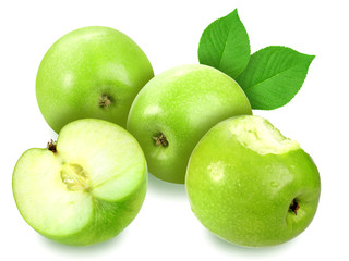 Apples with green leaf