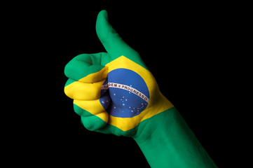 brazil national flag thumb up gesture for excellence and achieve