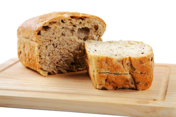 The cut loaf of bread with reflaction isolated