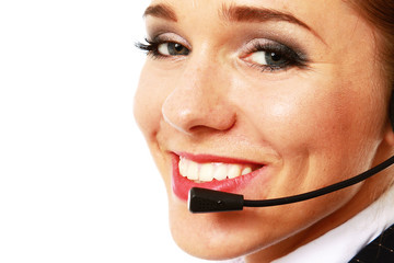 Closeup of a smiling customer service girl