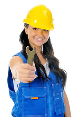 Beautiful young woman doing repairs