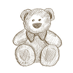 Hand drawn teddy bear isolated on white.