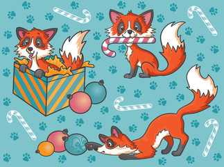 Three happy foxes at Christmas time