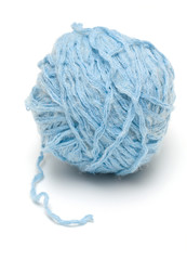 Blue ball of yarn for knitting isolated on white background
