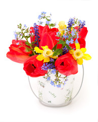 Bouquet of spring flowers on white background